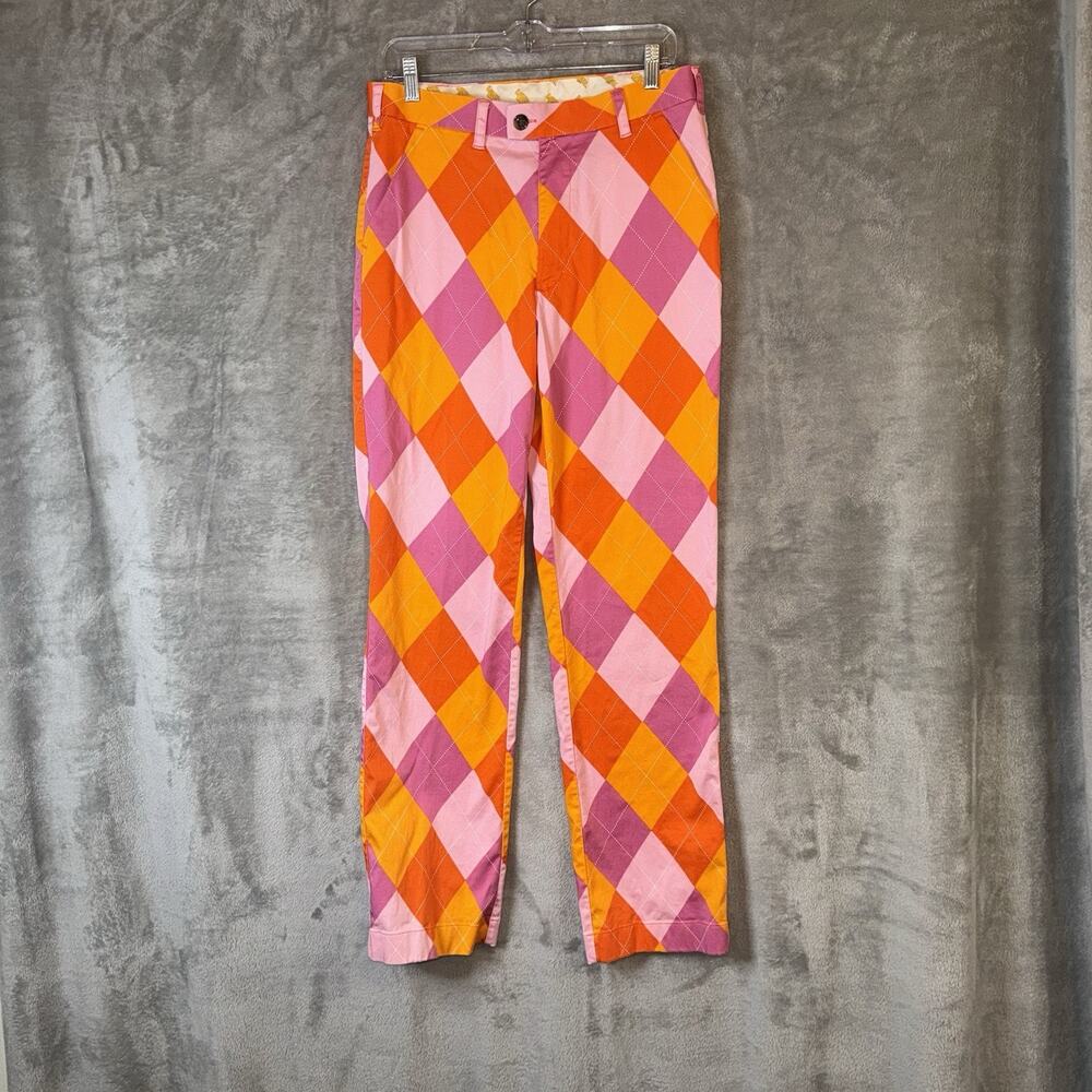Loudmouth LM 5-Pocket Golf Pants Mens 32x34 Pink Orange Argyle